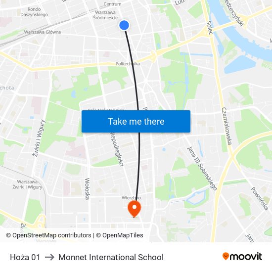 Hoża 01 to Monnet International School map