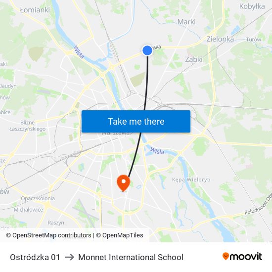 Ostródzka 01 to Monnet International School map