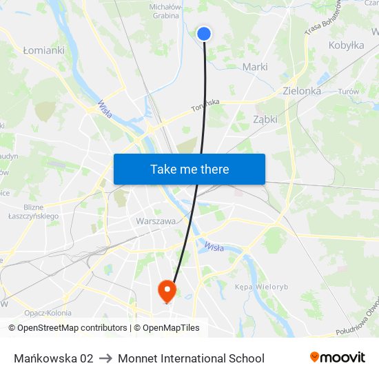 Mańkowska to Monnet International School map