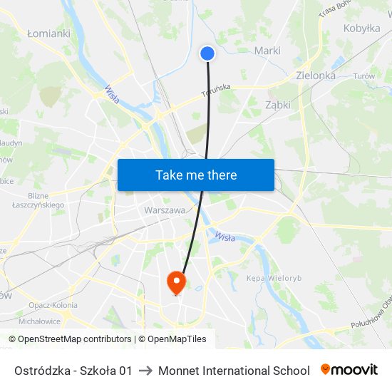 Ostródzka - Szkoła 01 to Monnet International School map