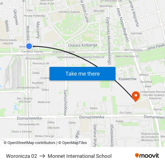 Woronicza 02 to Monnet International School map