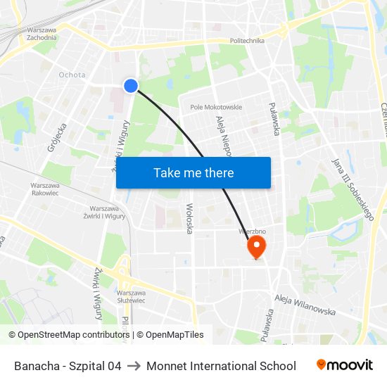 Banacha - Szpital 04 to Monnet International School map