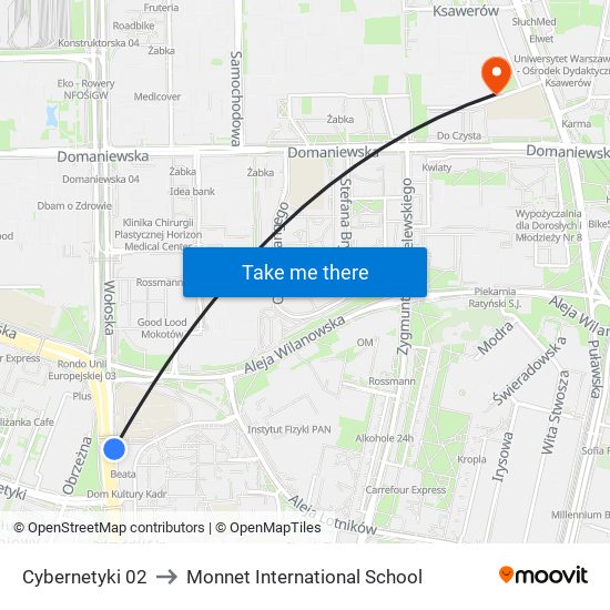 Cybernetyki 02 to Monnet International School map