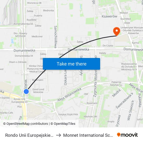 Rondo Unii Europejskiej 06 to Monnet International School map