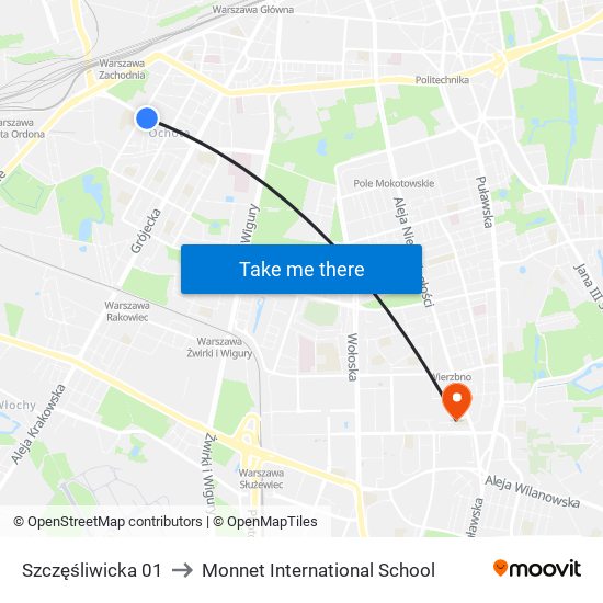 Szczęśliwicka 01 to Monnet International School map