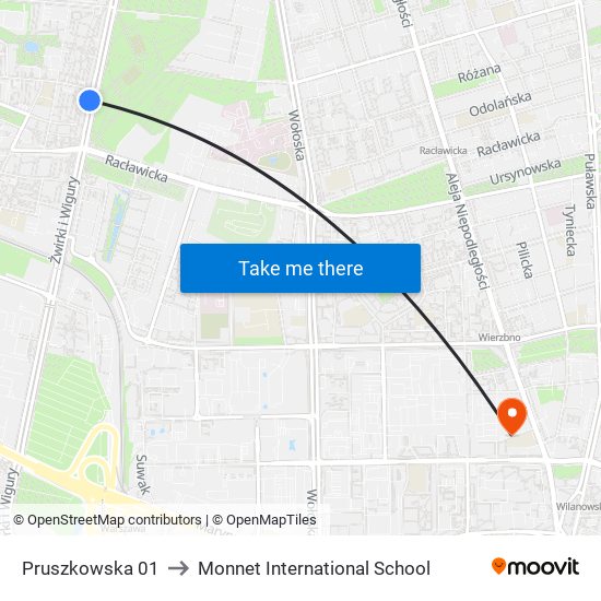 Pruszkowska to Monnet International School map