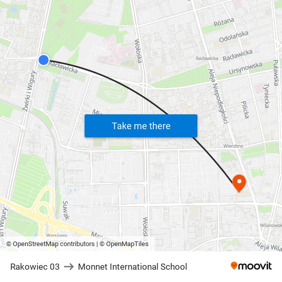 Rakowiec to Monnet International School map