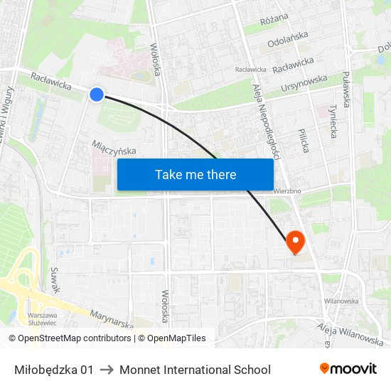 Miłobędzka 01 to Monnet International School map