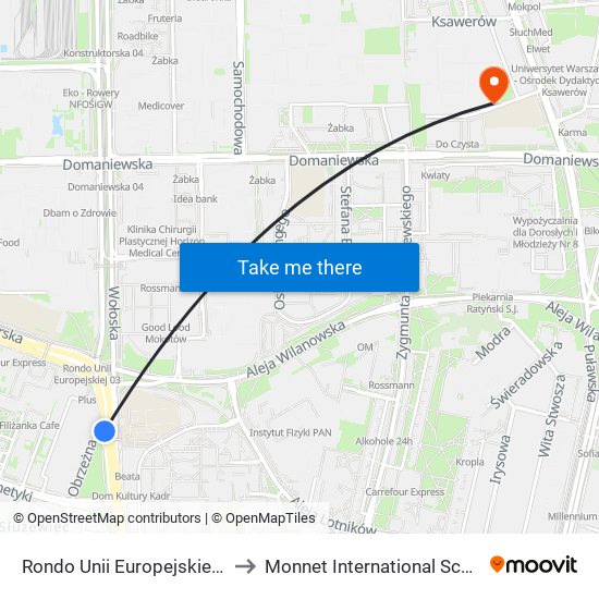 Rondo Unii Europejskiej 05 to Monnet International School map