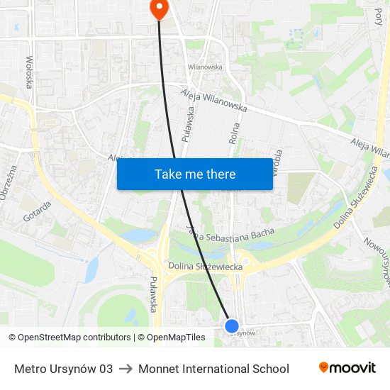 Metro Ursynów 03 to Monnet International School map