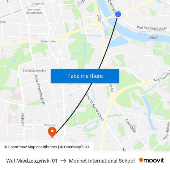 Wał Miedzeszyński 01 to Monnet International School map