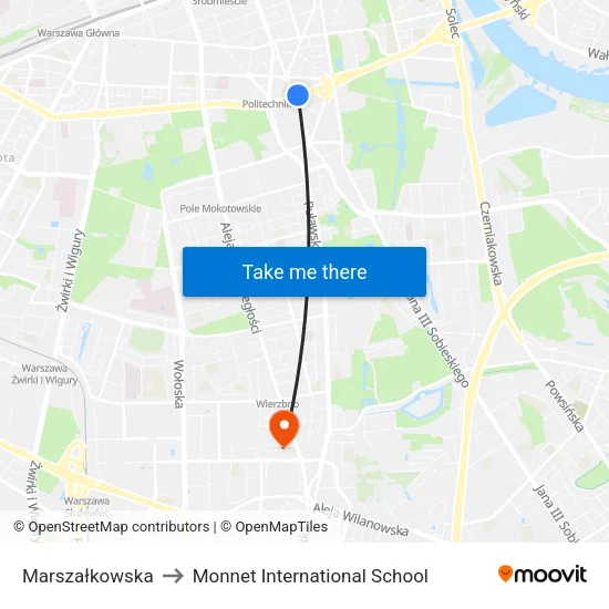 Marszałkowska to Monnet International School map