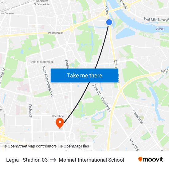 Legia - Stadion 03 to Monnet International School map