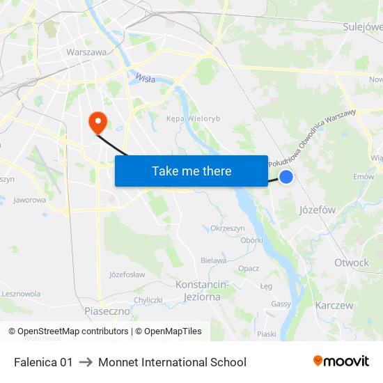 Falenica 01 to Monnet International School map