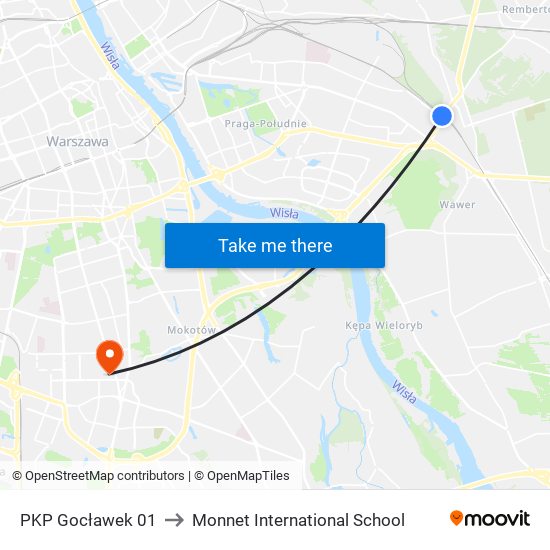 PKP Gocławek 01 to Monnet International School map