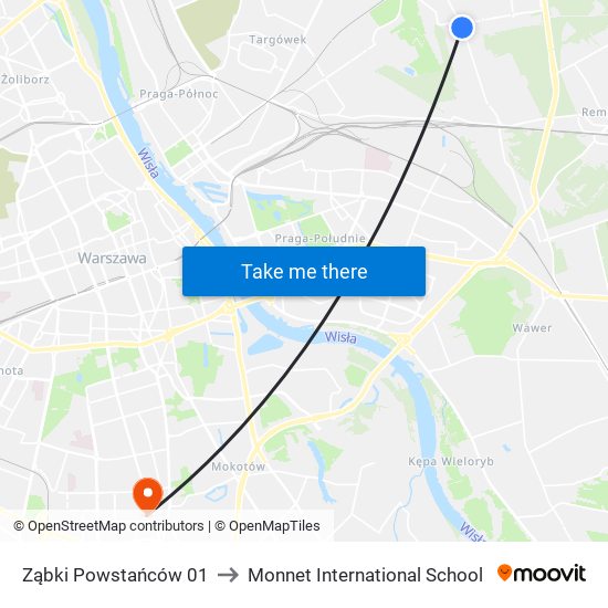 Ząbki Powstańców 01 to Monnet International School map