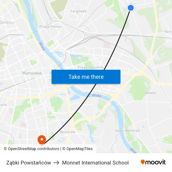 Ząbki Powstańców to Monnet International School map
