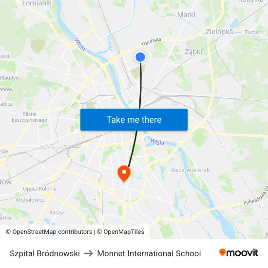 Szpital Bródnowski to Monnet International School map