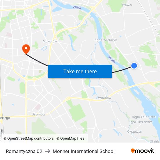 Romantyczna 02 to Monnet International School map