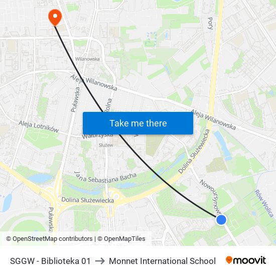 SGGW - Biblioteka 01 to Monnet International School map