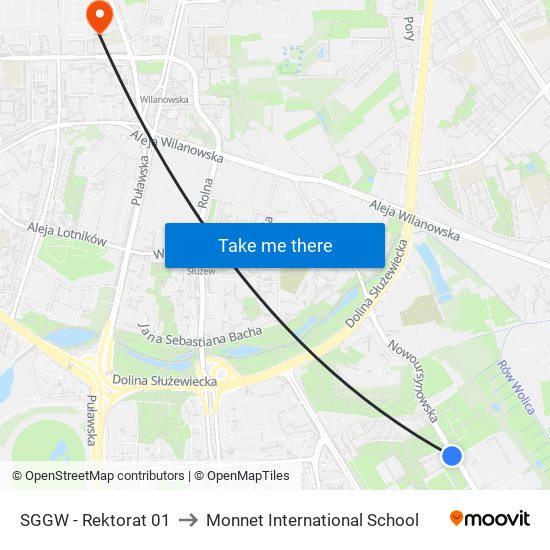 SGGW - Rektorat 01 to Monnet International School map