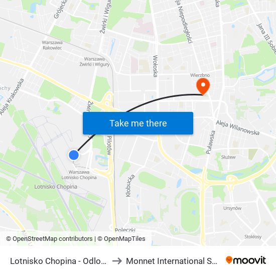 Lotnisko Chopina - Odloty 01 to Monnet International School map