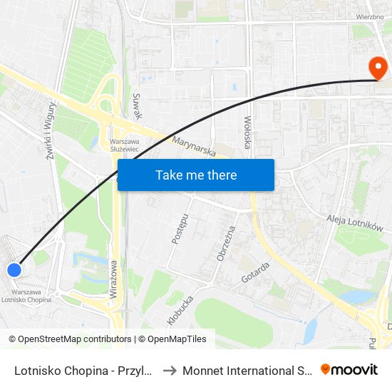 Lotnisko Chopina-Przyloty to Monnet International School map