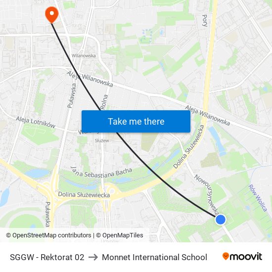 SGGW - Rektorat 02 to Monnet International School map