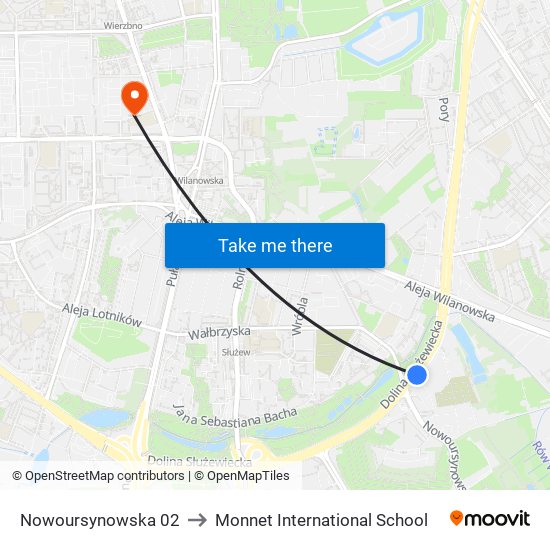 Nowoursynowska to Monnet International School map