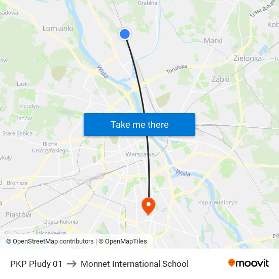 PKP Płudy to Monnet International School map