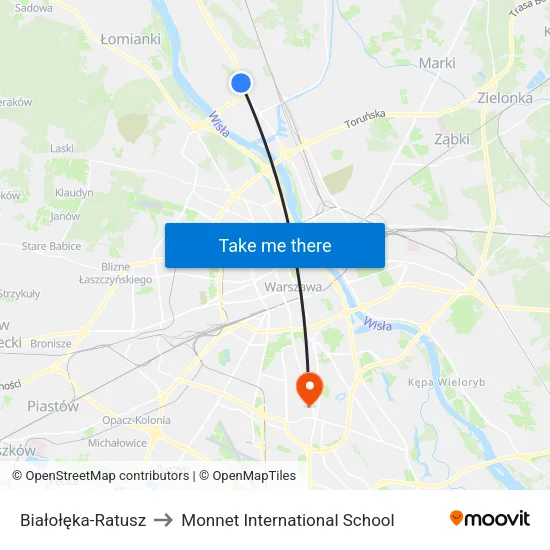 Białołęka - Ratusz to Monnet International School map