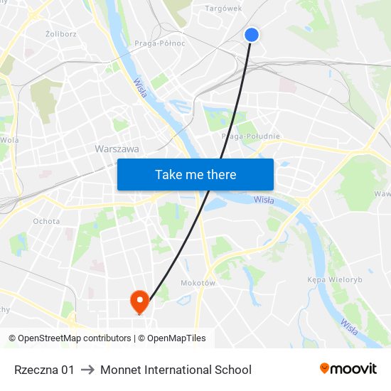 Rzeczna 01 to Monnet International School map