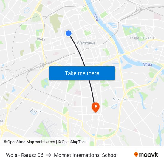 Wola - Ratusz 06 to Monnet International School map