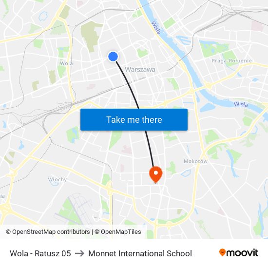 Wola - Ratusz 05 to Monnet International School map