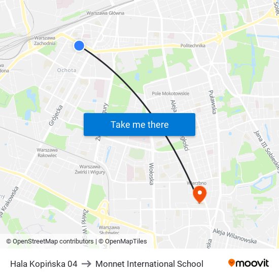 Hala Kopińska 04 to Monnet International School map