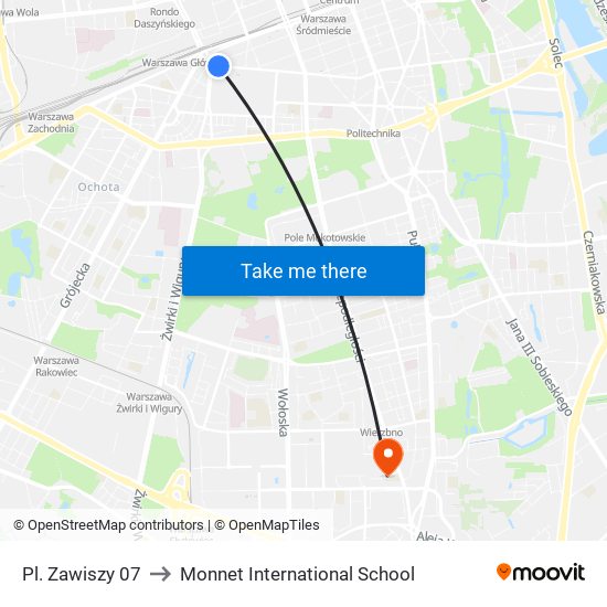 Pl. Zawiszy 07 to Monnet International School map