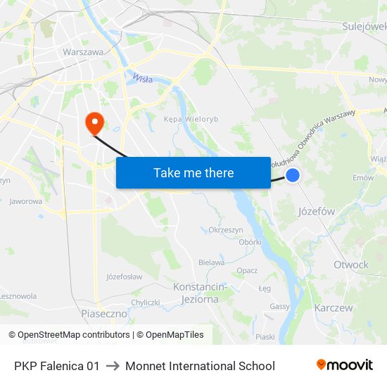 PKP Falenica 01 to Monnet International School map