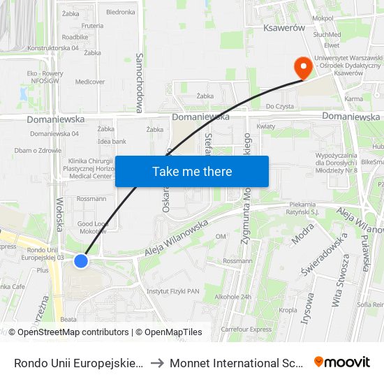 Rondo Unii Europejskiej to Monnet International School map