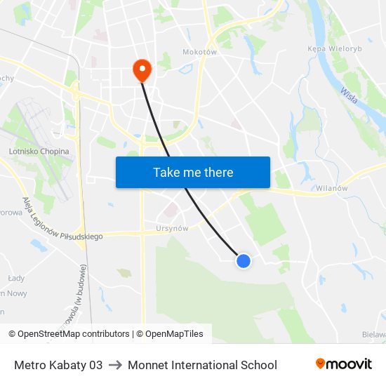 Metro Kabaty 03 to Monnet International School map