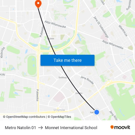 Metro Natolin to Monnet International School map