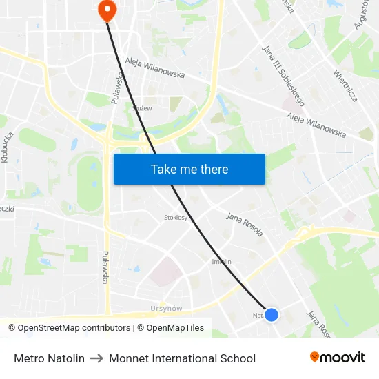 Metro Natolin to Monnet International School map