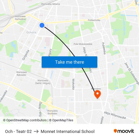 Och - Teatr 02 to Monnet International School map