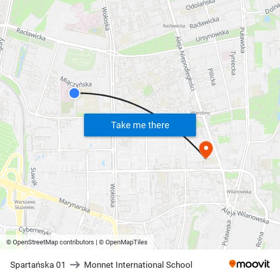 Spartańska 01 to Monnet International School map