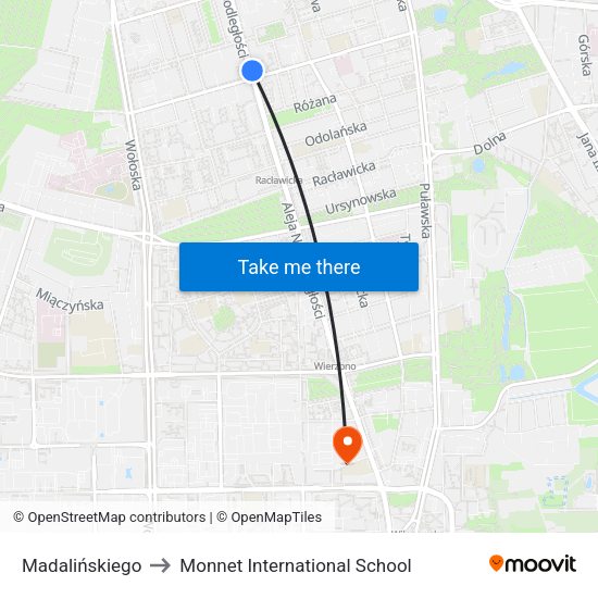 Madalińskiego to Monnet International School map