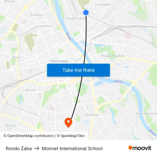 Rondo Żaba to Monnet International School map