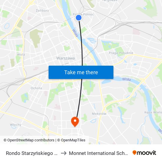 Rondo Starzyńskiego to Monnet International School map