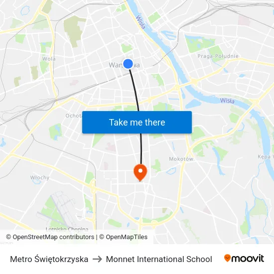Metro Świętokrzyska to Monnet International School map