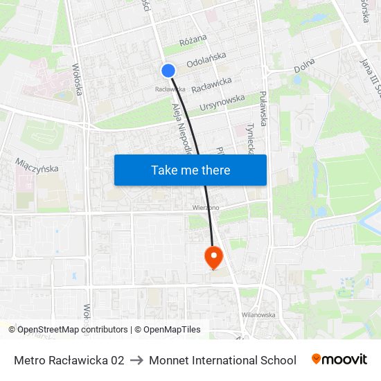 Metro Racławicka 02 to Monnet International School map