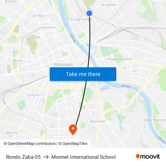 Rondo Żaba 05 to Monnet International School map