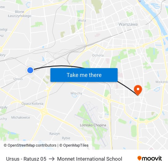 Ursus - Ratusz 05 to Monnet International School map